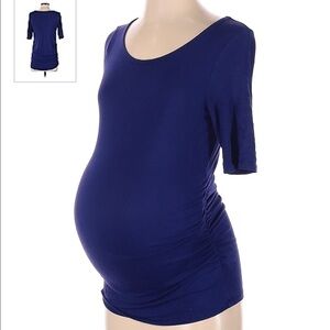 A:Glow Maternity Short Sleeve Ruched Belly Blue Lightweight Tee Size Small